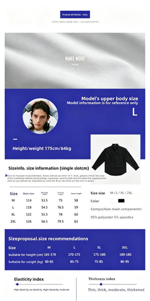 Men's Japanese Retro Mock Two-Piece Long Sleeve Shirt - Size Chart and Measurements