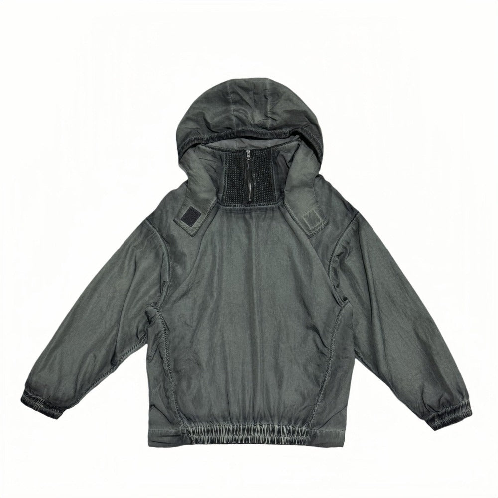 Distressed Stand Collar Hooded Sweatshirt | Detachable Hood Zipper Outdoor Jacket