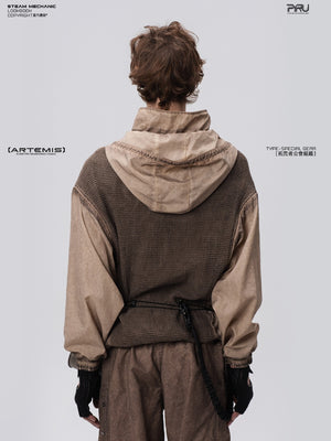 Distressed stand collar hooded sweatshirt – Moonlight Blue front view