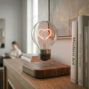 Minimalist magnetic levitating heart lamp, high-end floating desk ornament with white aesthetic lighting