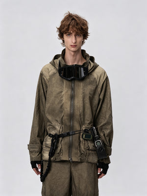 Dirty Dye Hooded Jacket Meteorite Ash - Front View