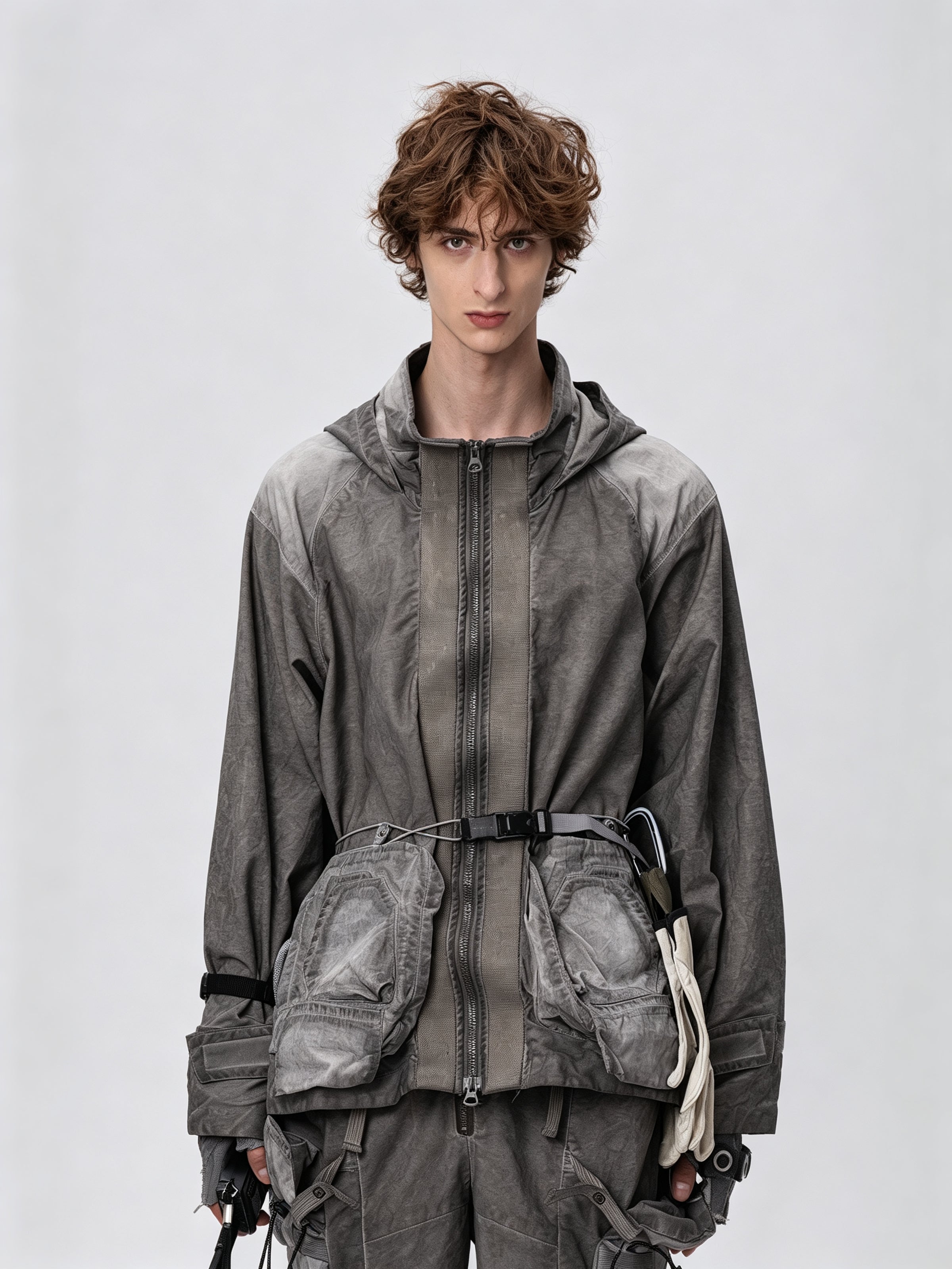 Dirty Dye Hooded Jacket Moonlight Blue - Front View