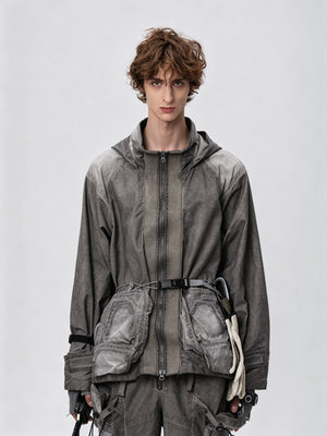 Dirty Dye Hooded Jacket Moonlight Blue - Front View