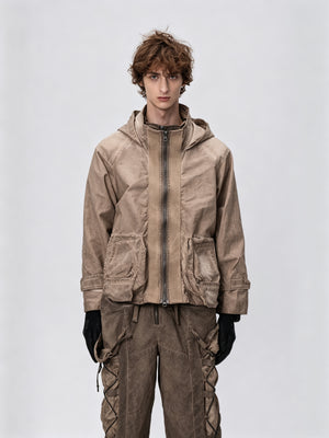 Dirty Dye Hooded Jacket Gravel Brown - Front View