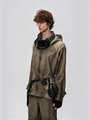 Dirty Dye Hooded Jacket Gravel Brown - Side View