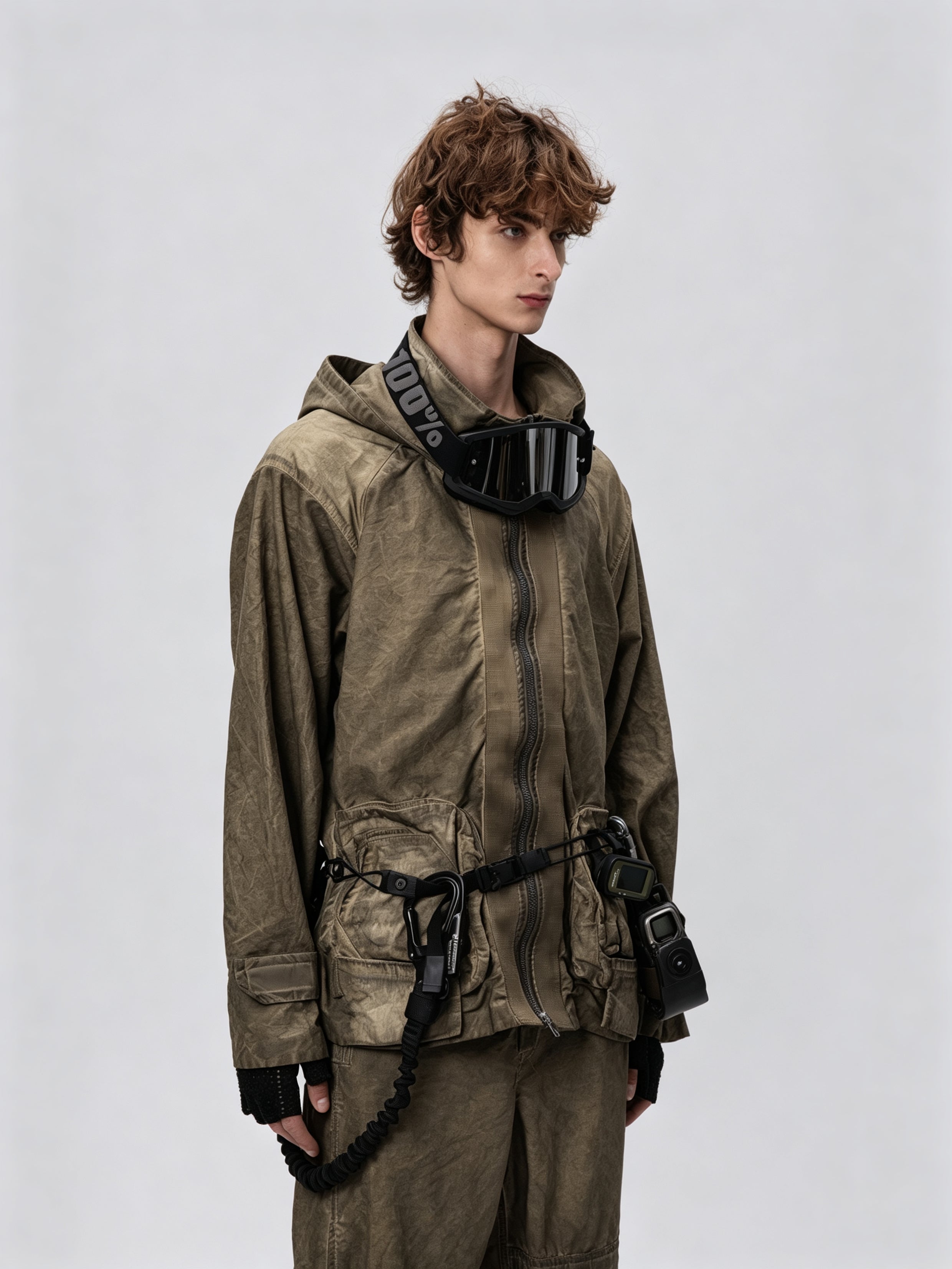 Dirty Dye Hooded Jacket Gravel Brown - Angle View