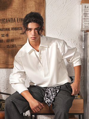 Men's Japanese Retro Mock Two-Piece Long Sleeve Shirt | Loose Casual High-End Design Jacket