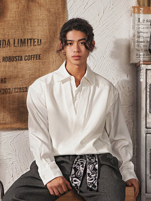 Men's Japanese Retro Mock Two-Piece Long Sleeve Shirt | Loose Casual High-End Design Jacket
