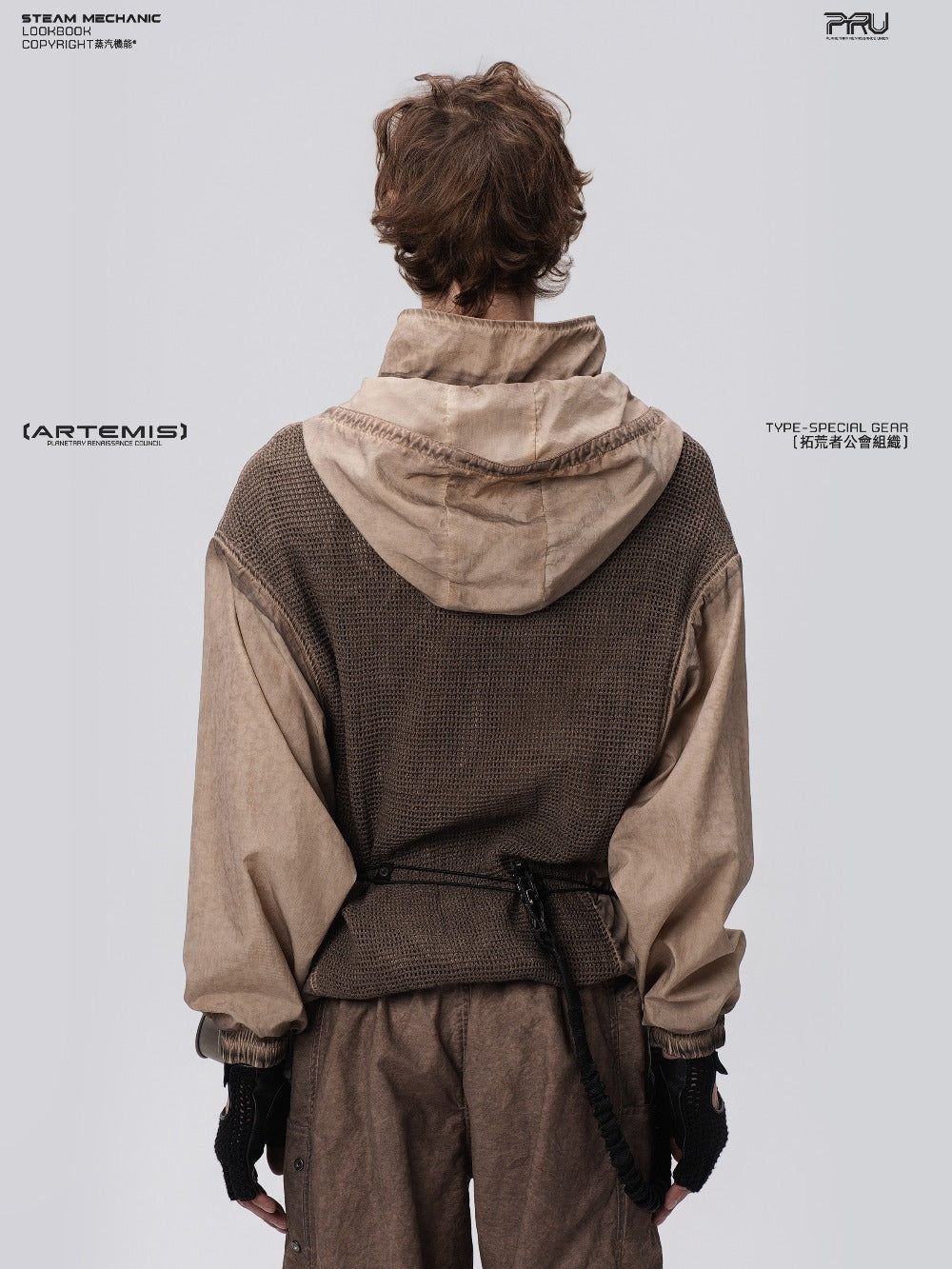 Distressed stand collar hooded sweatshirt – Moonlight Blue front view

