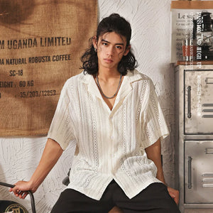 Men's High-End Hollowed-Out Cuban Collar Short Sleeve Shirt | 2026 Summer Retro Casual Top