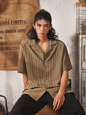 Men's High-End Hollowed-Out Cuban Collar Short Sleeve Shirt | 2026 Summer Retro Casual Top