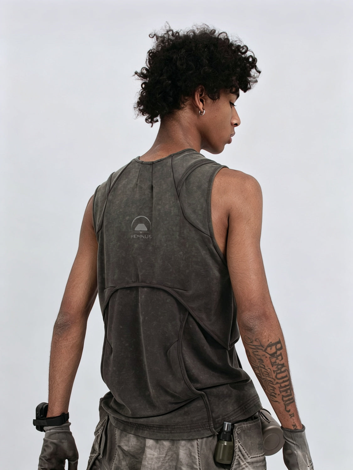 Men's Distressed Sleeveless Vest - Dark Gray Back View