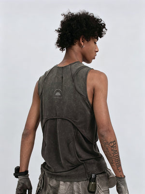 Men's Distressed Sleeveless Vest - Dark Gray Back View