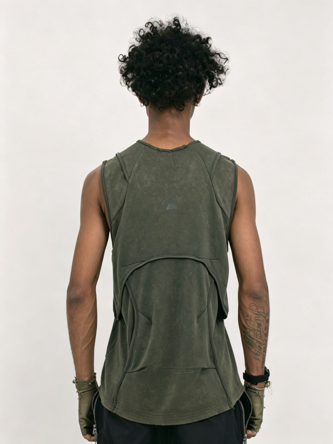 Men's Distressed Sleeveless Vest - Moss Green Back View